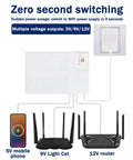 Mini UPS Backup Power Supply 8000mAh Battery Pack for Routers and Modems with 5V/9V/12V outputs connected to devices.