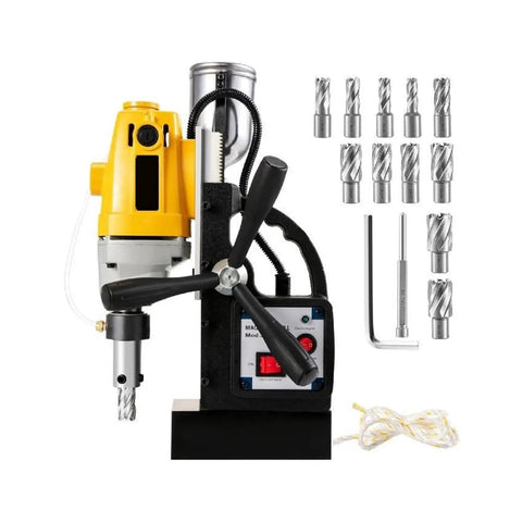 Magnetic Drill Press 1200W Powerful Electric Bench Drilling Rig Machine for Engineering Steel Structure with core bits.