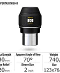2 Inch Telescope Eyepiece With Ultra Wide 70 Degree View And 20mm Eye Relief For All Day Comfort, shown with specs