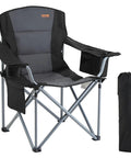 Oversized Camping Folding Chair With Quad Lumbar Back Support, Padded Comfort, Side Pockets, Cup Holder And Cooler Bag