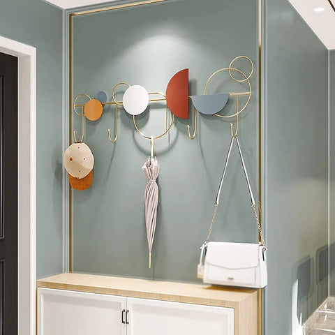 Premium Heavy Duty Wall Mounted Coat Hooks Sleek Wrought Iron Metal Rack For Entryway Bedroom And Hallway Home Storage with colorful geometric designs.