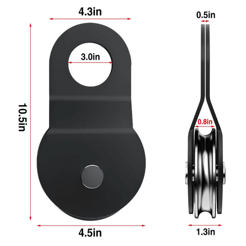 8 Ton Off Road Winch Recovery Snatch Block Pulley Doubles Your Winch Capacity For Tough Trails, showing dimensions
