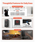 Features of Matte Black Keyless Entry Door Lock Set Featuring Keypad Deadbolt, including anti-peeping and low battery alerts.