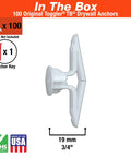 Side view of Residential Drywall Anchor with Polypropylene Body for 3/8 to 1/2 Inch Drywall Made in USA for Screws Sizes 6 to 14