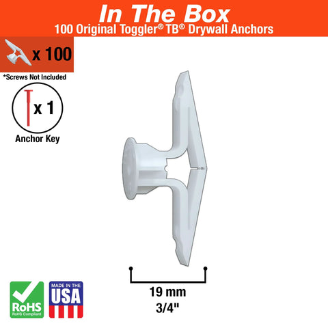 Side view of Residential Drywall Anchor with Polypropylene Body for 3/8 to 1/2 Inch Drywall Made in USA for Screws Sizes 6 to 14