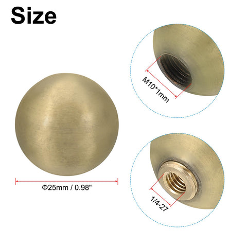 25mm Ball Lamp Finial Caps Knob Set Bronze Finish Solid Brass For Table And Floor Lamps 2 Pack With M10 Male To One Quarter Twenty Seven Female Brass Adapter Decorative Screw Cap Nuts showing size and threading details.