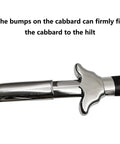 Close-up of the hilt and blade of Retractable Tai Chi Sword For Martial Arts Practice Blunt Stainless Steel Blade With Leather Grip