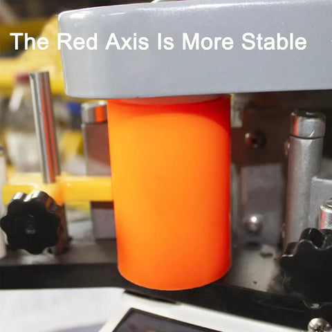 Close-up of red axis on Portable Woodworking Edge Banding Machine With Double Glue System Curved And Straight Edge Banding