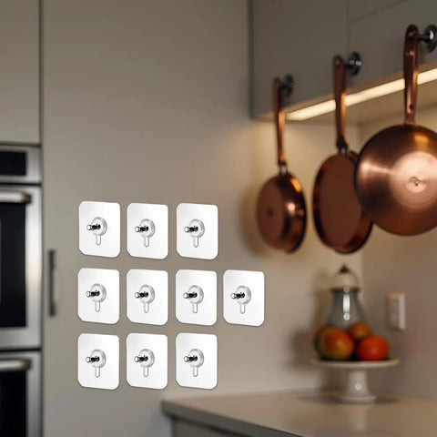 No Drill Wall Hooks Set With Heavy-Duty Adhesive Hangers For Kitchen, Bathroom, And Home, Damage-Free Picture Hanging Gear With Removable Non-Marking Tape, 10 Pcs, Tool-Free, Mess-Free Mounts For Towels, Coats, And Frames on kitchen wall