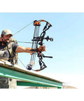 Archer aiming with black compound bow featuring XL Quiver Mounting Bracket for Crossbow and Archery Gear, Clearance Boost For Arrow Rest Clearance.