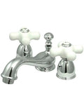 Sleek Restoration Mini Widespread Lavatory Faucet With Porcelain Cross Handles Polished Chrome Finish Adjustable 4 To 8 Inch Center