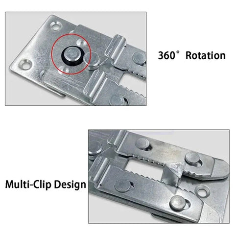 Close-up of eight pack heavy duty sectional sofa connectors with iron grip braces, featuring multi-clip design and 360° rotation.