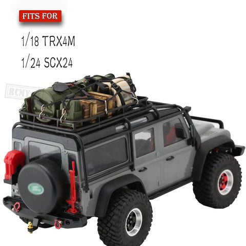 RC Car Upgrade Parts For 1/18 TRX4M And 1/24 SCX24 Realistic Dope Luggage Net Kit on roof of scale model car