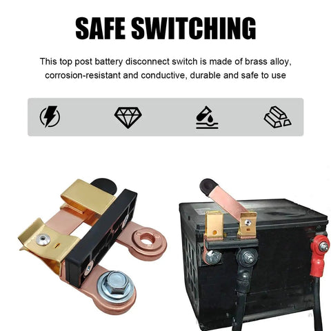 Bulletproof Horizontal Knife Blade Battery Disconnect Switch For Cars Trucks And Campers Keep Your Setup Safe With This Heavy Duty Master Power Cutoff Kill Switch Featuring Simple Round Mounts, brass alloy, durable design.