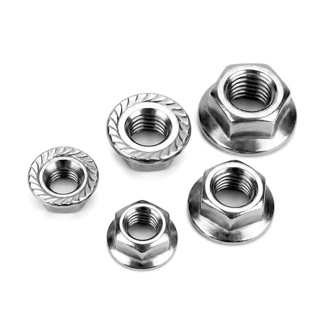 M5 Flange Nuts 30 Pack Serrated Hex Lock Nuts Stainless Steel 304 in various sizes for heavy-duty truck builds.