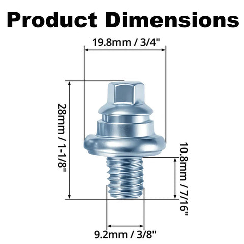 Product dimensions of Six Pack Heavy Duty Battery Terminal Bolts With 3 8 Inch Side Post Adapter Studs and Nuts.