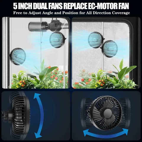 5 Inch Grow Tent Clip Fans With Adjustable Clamp, Dual Quiet Clip On Fans, 3 Speed Airflow For Plant Greenhouse Seedling Hydroponics Circulation Cooling, No Nonsense Quiet Airflow And Low Noise, Compatible With Timer Thermostat And Smart Plug