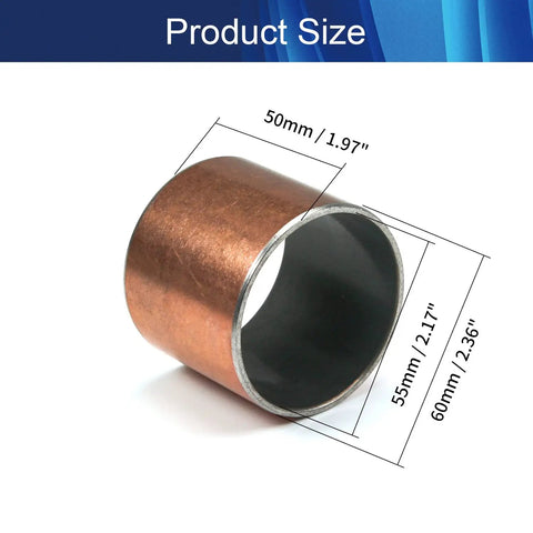 Premium Carbon Steel Sleeve Bearing 55mm ID x 60mm OD x 50mm Length with size dimensions displayed
