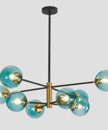 Blue Glass Globe Sputnik Chandelier 8 Light Modern Pendant Fixture For Dining Room Living Room Island Kitchen And Bedroom With Mid Century Vibe And Metal Frame showcasing round glass shades.