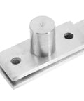 Close-up of heavy duty stainless steel door pivot hinge set hidden rotating hardware for cabinets, bookshelves, and secret doors.
