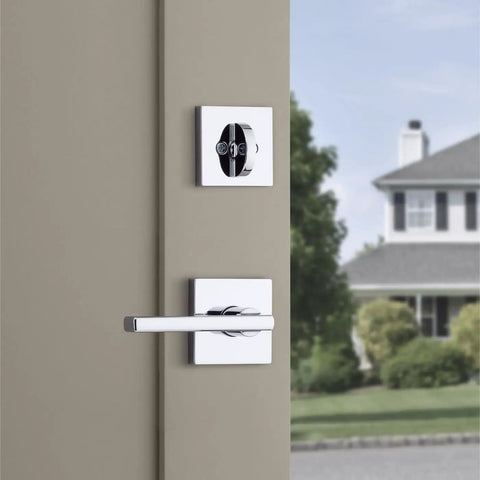 Heavy Duty One And Five Eighth Inch Square Deadbolt Lock With SmartKey Security For Exterior Doors shown installed on door