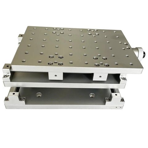 Manual XY Linear Stage Moving Table 210x150mm For Laser Marking Engraving Machine Two Axis Precision Sliding Platform For Tuning And Trimming Projects Built Tough With Durable Aluminum Construction And A Smooth Lift Surface.