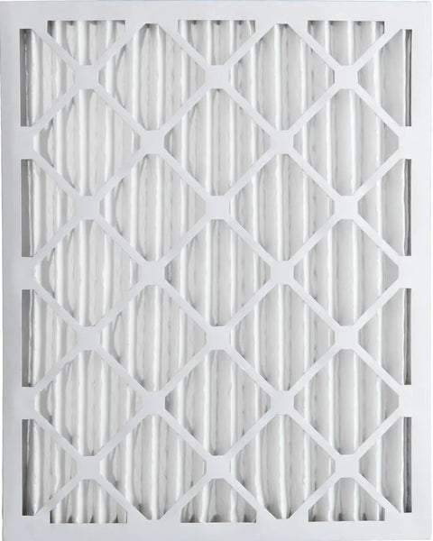 Close-up view of Pleated MERV 12 Air Filter 16x25x2 for your home HVAC system actual size 15.5x24.5x1.75 showing pleated design