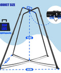 All-In-One Swing Stand With Nest Swing Chair And Detachable Play Tent, X-shaped heavy-duty frame dimensions and weight capacity.