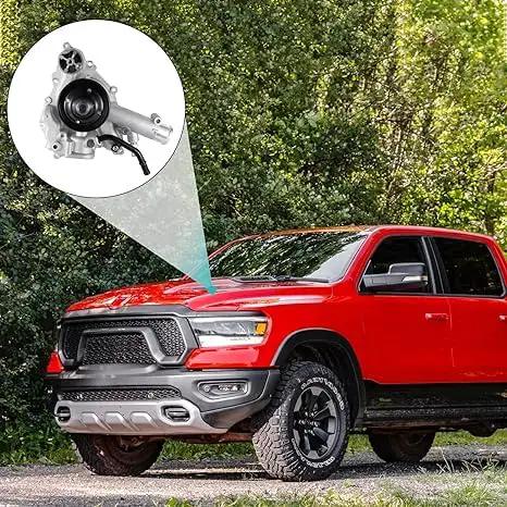 Red Dodge Ram 1500 with highlighted Water Pump AW6341 Replacement Fits Dodge Durango 2009 And Ram 1500 2009 Through 2020, Ram 2500 3500 2011 Through 2018, Chrysler Aspen 2009 5.7L Hemi V8 Built To Last.