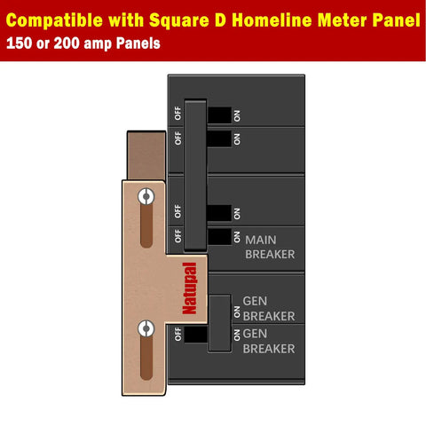 Illustration of Generator Interlock Kit For Square D Homeline Meter Main 150/200 Amp Breaker.