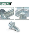 Close-up of License Plate Screws For American Cars Rock Solid Size Fourteen By Three Quarters Inch With Hex Phillips Flat Slotted Combo