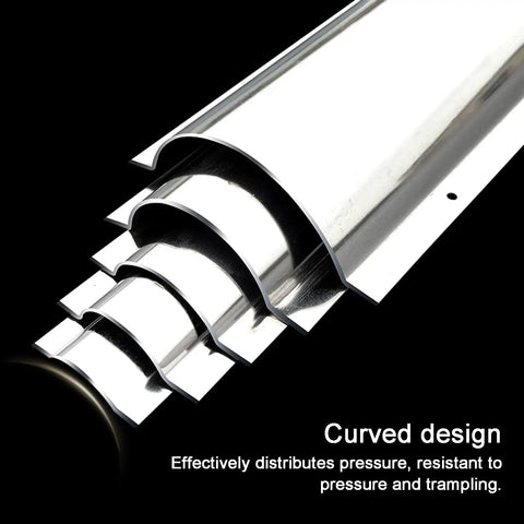 Heavy Duty Stainless Steel Half Round Floor Cord Cover Brushed Metal Finish showing curved design for wire management.