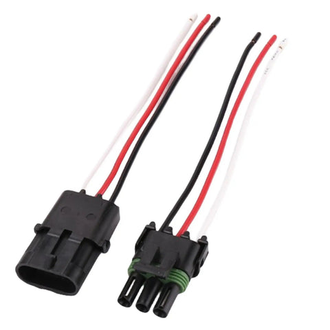 Upgrade Your Ride With Quality 3 Socket Weather Pack Connector Kits Perfect For Automotive Marine Racing And Industrial Jobs As A Durable Waterproof Replacement For Old Broken Parts Built To Last Longer Than Stock. 3-pin waterproof connector kit with red, black, and white wires