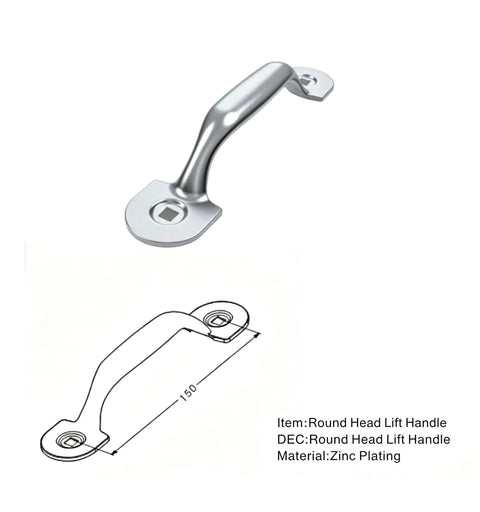 Beefy Heavy Duty Garage Door Bottom Lift Handle Kit 2 Pack Replacement Hardware, zinc-plated metal handle with dimensions marked
