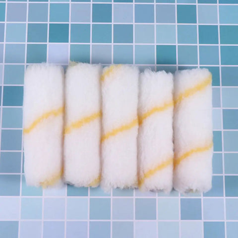 48 Pack Mini Paint Roller Covers With Super Soft Polyester Nap Kick Back On Your Home Reno No Drama Trim And Detail Painting Sets, white rollers with yellow stripes.