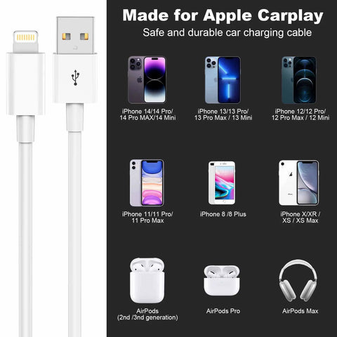 USB A To Lightning CarPlay Cable For iPhone 14 13 12 11 Pro Max XR XS X Three Foot Fast Charging And Stable Sync Cord