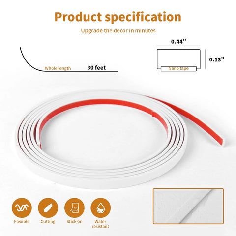 Peel And Stick White Molding Trim For Walls And Borders Flexible Self Adhesive Edging For Window Frames And Backsplash Tiles 30 Ft Roll