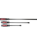 Dominator Pry Bar Set 3 Piece Straight Pry Bars With Black Oxide Finish, featuring 12in, 17in, and 25in lengths, ergonomic handles