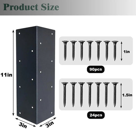 Heavy Duty L Shaped Corner Brackets For Raised Garden Beds 8 Piece Set Rust Proof Carbon Steel, 11in tall and 3in wide.