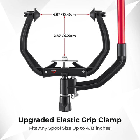 Speed X Fishing Line Spool With Unwinding Function No Twist Line And Adjustable Aluminum Handle shown with elastic grip clamp