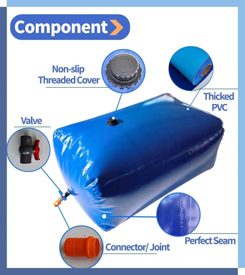 Components of Massive Capacity Collapsible Water Bladder Tank For Gardens And Farms, Portable Water Storage Bag 1136L 300Gal