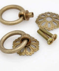 Set Of 6 Vintage Antique Brass Ring Pulls For Cabinets With Hollowed Dome Base And Flower Like Design Pure Solid Brass 1.2 Inches