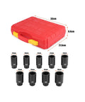 9 Piece Deep Impact Socket Set For Car Wheel Hub Nuts 29mm To 38mm Hex Drive Tool Kit With Tough Ratchet For Heavy Duty Axle Mech Fixin' in red case