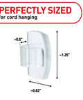 Damage Free Round Cord Clips Set With 13 Clear Clips and 16 Strips For No Tools Wall Mounting shown with size dimensions