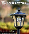 Close-up of solar powered 64 Inch Solar Lamp Post Light With Planter, showcasing weatherproof design against blurred garden.