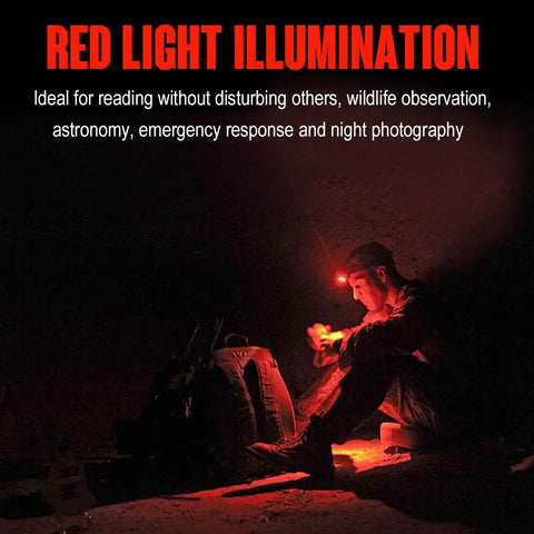 Person using Hands-Free LED Headlamp for Adults and Kids, Ultra Lightweight Waterproof Headlight with White and Red Light in dark setting