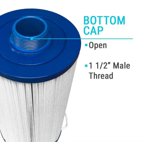 Bottom view of Replacement Filter For FreeFlow Spa 303279 Fits Emerald 2012 Tri Star 2009 2015 Azure with 1 1/2" male thread