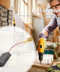 Man using drill with 60 Piece Carbon Brush Set For Electric Motors, 10 Sizes For Replacement And Repair Of Power Tools visible in foreground