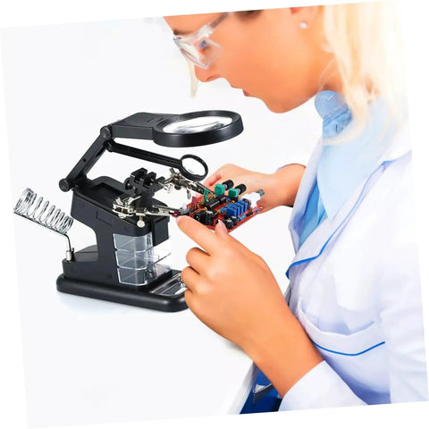 Rechargeable LED Work Light With Magnifier And Stand And Secure Clamp For Mechanics Soldering And Electronics Repair used by technician