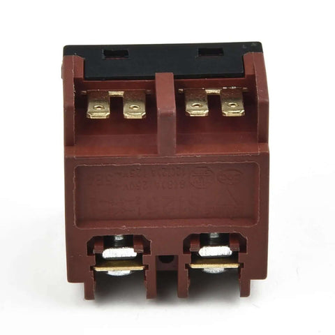 Push Button Switch Replacement For 100mm Angle Grinder 4 Inch Grinder Part Durable Black Accessory Ideal For Polisher And Grinder Maintenance No Fuss Replacement 2.5 X 2.5 Cm Size, front view showing connectors.